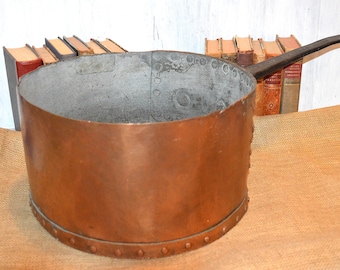 Antique Huge Copper Iron Riveted Pot Pan Wrought Iron Range Dovetailed 17 lbs 14" St. Louis MO