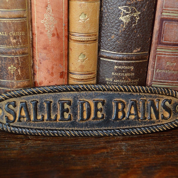 Antique Cast Iron French Salle De Bains Bathroom Sign Hardware Vintage