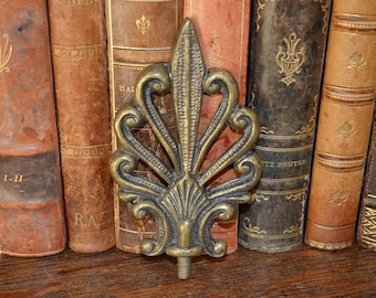 Antique French Brass Palm Leaf Finial Pediment Trim Hardware Ornate
