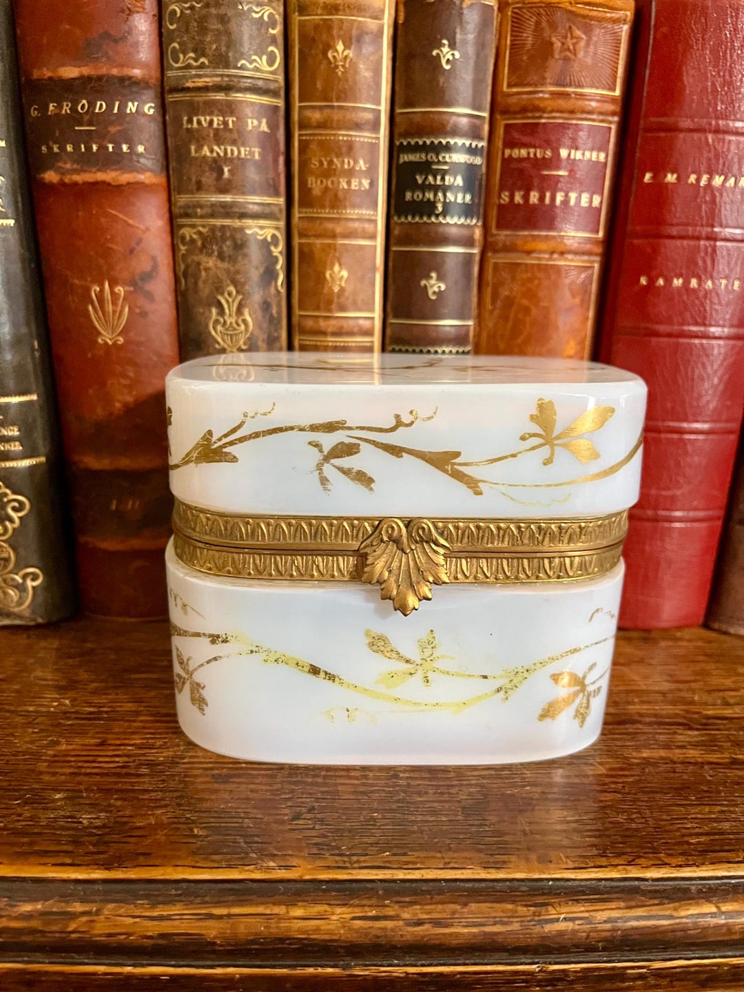 Antique French White Opaline Gilt Bronze Jewelry Casket Dresser