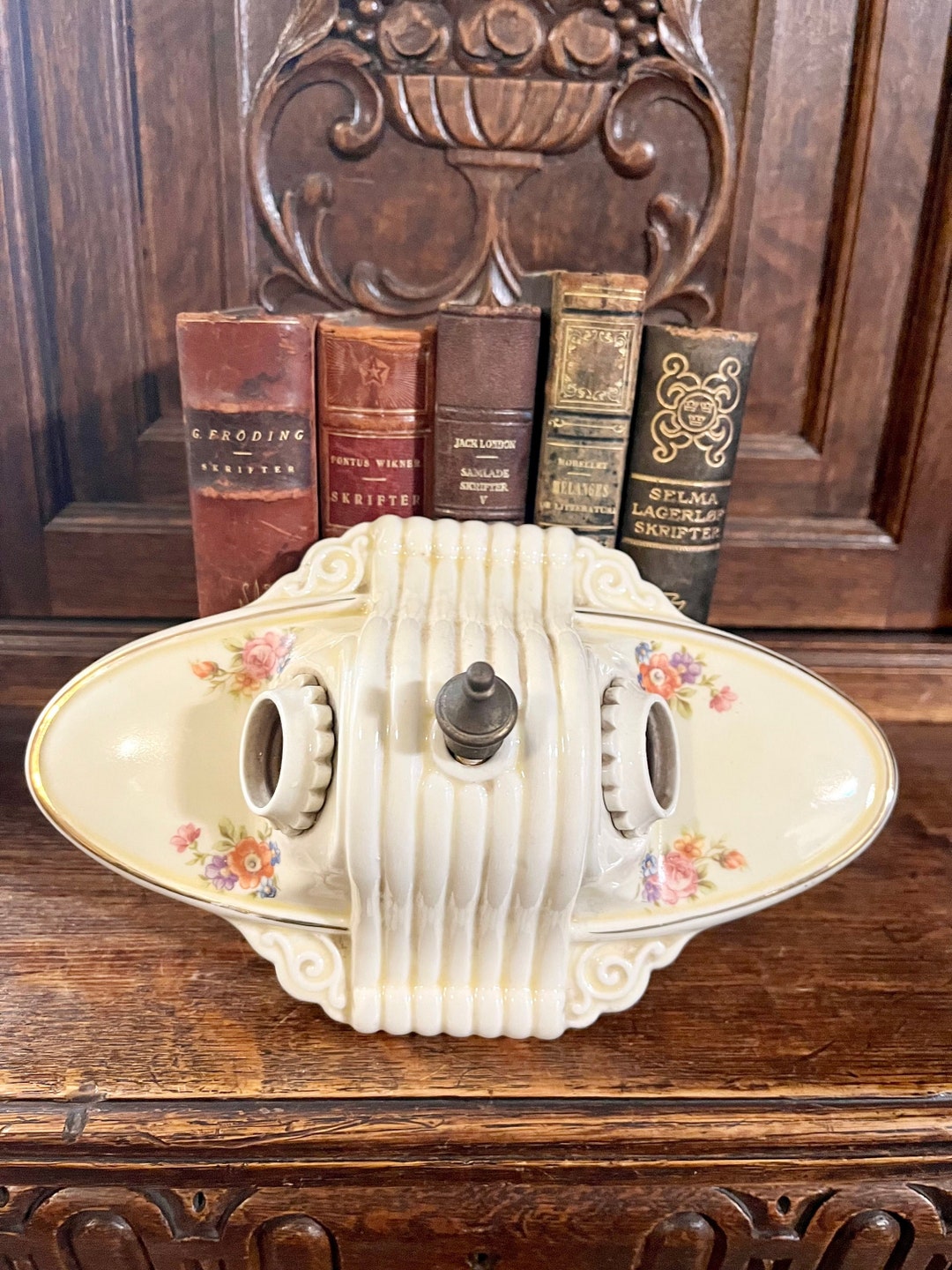 Antique Light Fixture Porcelain Vanity Sconce Art Deco Floral Double ...