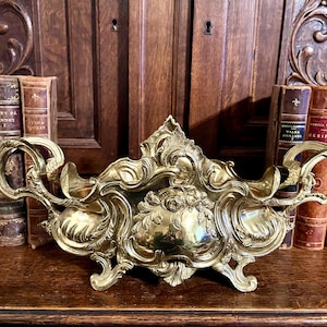 Vintage Large Jardiniere French Brass Footed with Handles Louis XV Style Centerpiece Planter