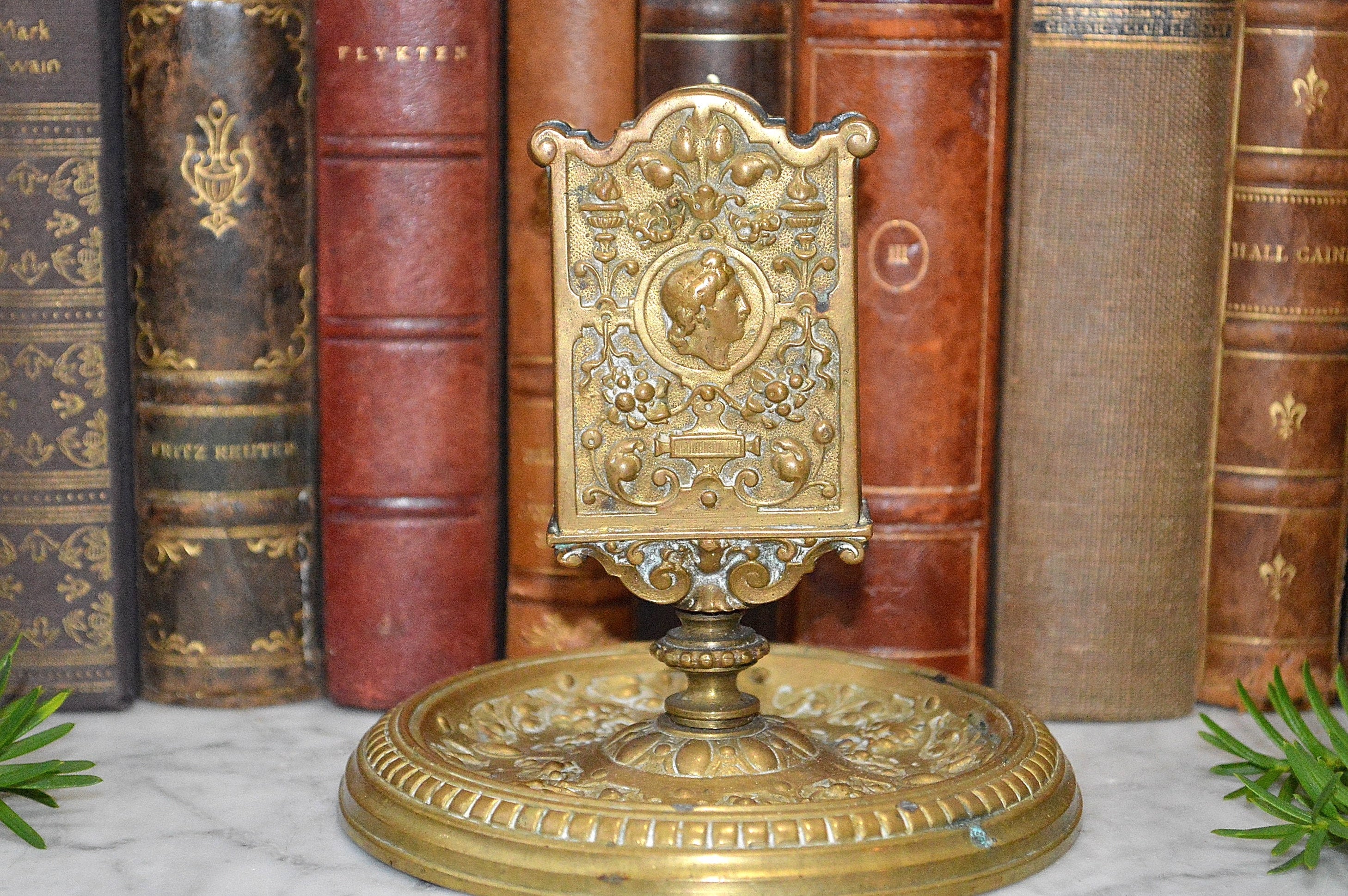 Antique French Ormolu Gilt Bronze Match Safe Holder Figural Gothic Tray Stand