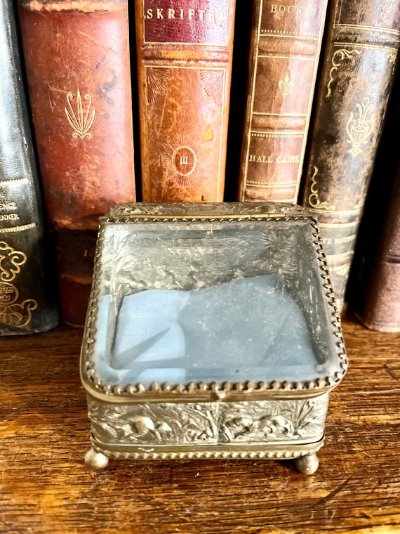 Antique French Brass Jewelry Watch Casket Footed Box … Gem