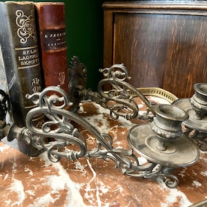 Antike französische Paar Messing Klavier Kerzenhalter Floral Jugendstil Verstellbare Arme Wandlampen