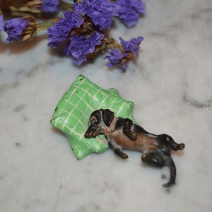 Antique Austrian Bronze Dog on Pillow Miniature Dachshund Cold Painted