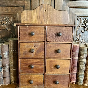 Antique Wood Spice Apothecary Cabinet 8 Drawers with Wooden Knobs 1890's