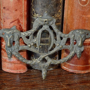 Antique French Bronze Ornate Empire Urn Ram Heads Keyhole Escutcheon Hardware