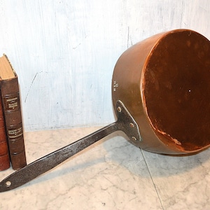 Antique French Copper Kitchen Pot Pan Iron Handle Copper Rivets Chefs Initials
