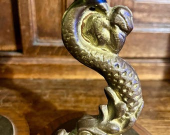 Antique Pair Candle Holders Brass Dolphin Koi Fish Candlesticks on
