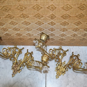 Antike französische Paar Bronze Ormolu Klavier Kerzenhalter Jugendstil verstellbare Arme Wandleuchten Kristalle signiert Pinet