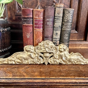 Antique French Gilt Bronze Cherubs Floral Urn Mount Pediment Decorative Hardware
