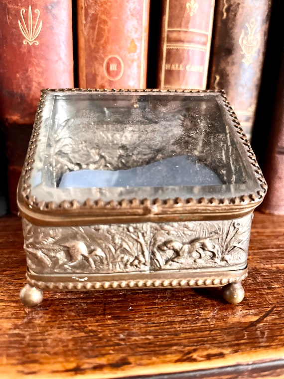 Antique French Brass Jewelry Watch Casket Footed … - image 2