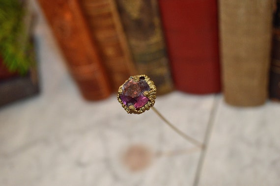 Antique Gilt Bronze Hat Pin Purple Amethyst Facet… - image 2