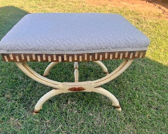 Vintage Italian Neoclassical Style Bench Mid Century Stool Ottoman Greek Key Gilt Florentine