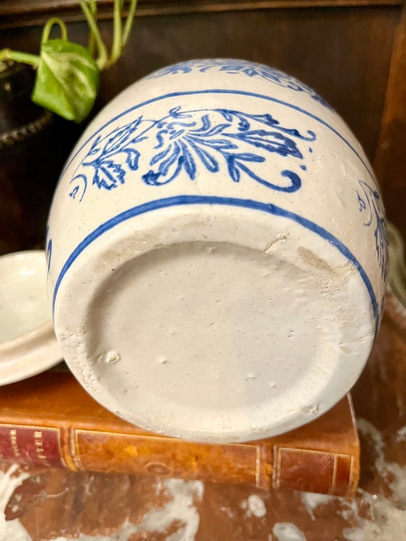 Antique Blue and White Kitchen Canister Farina Brush Mccoy Pottery