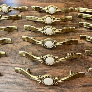 Vintage Drawer Handles Pulls Hardware Brass Plated Ceramic Inset Listing is for One Pull