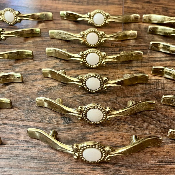 Vintage Drawer Handles Pulls Hardware Brass Plated Ceramic Inset Listing is for One Pull