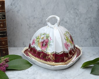 fromage vintage Dôme Porcelaine RW Bavière Allemand Servir Plat couvert Floral Transferware