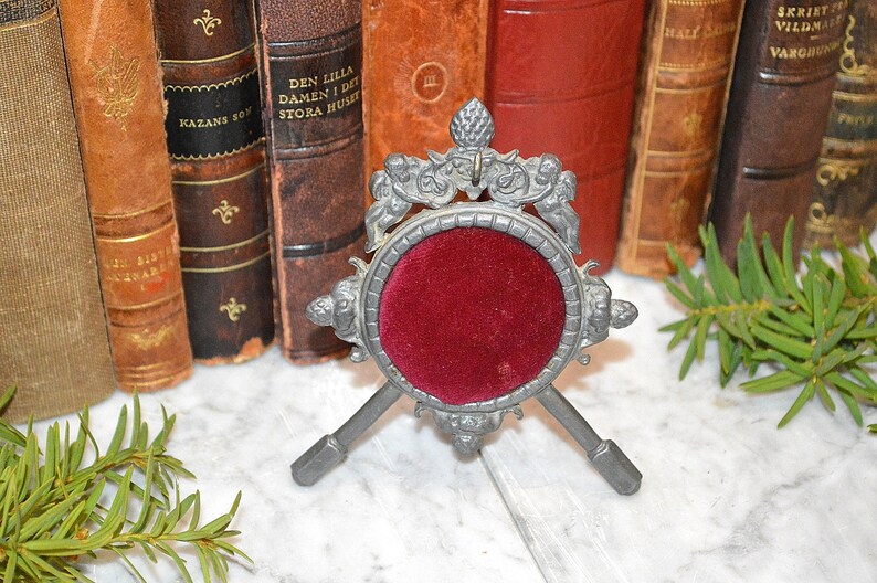 Antique German Pocket Watch Holder Pewter Cherubs Display Etsy