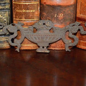 Antique French Dark Bronze Small Pediment Ornate Floral Urn Trim Mount Hardware