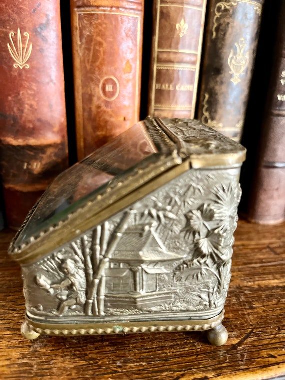 Antique French Brass Jewelry Watch Casket Footed Box … Gem