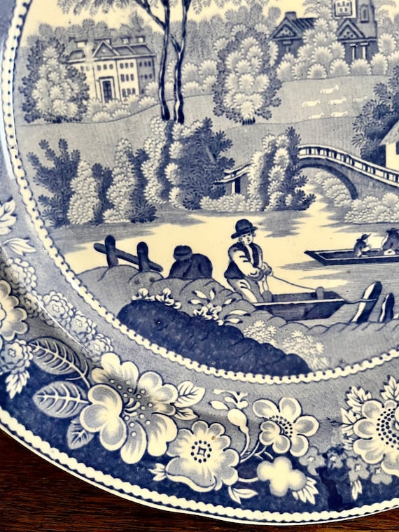 Antique Staffordshire English Blue Transferware Plate Late 1800's