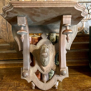Antique German Deer Wall Shelf Bracket Plaque Carved Wood Black Forest