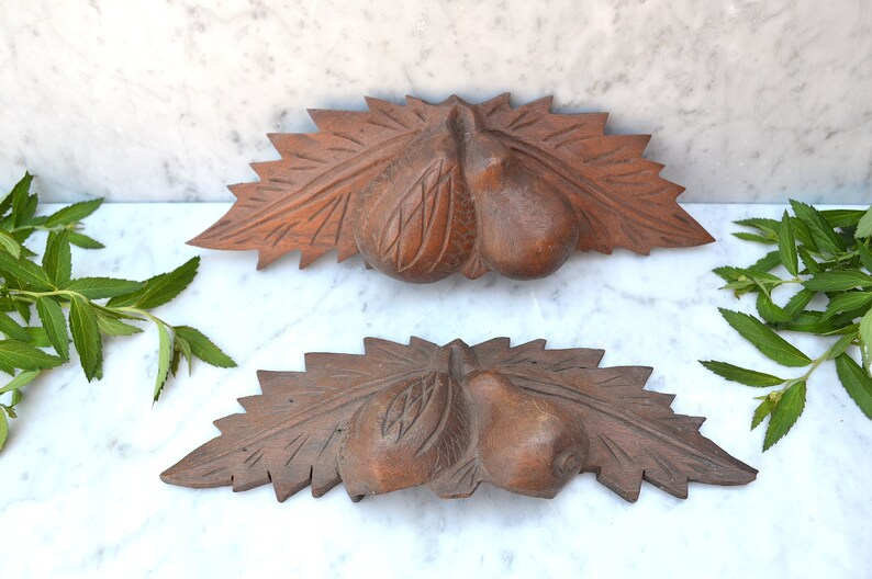 Antique Pair Of Carved Wood Drawer Handles Pulls Hardware Pear Etsy