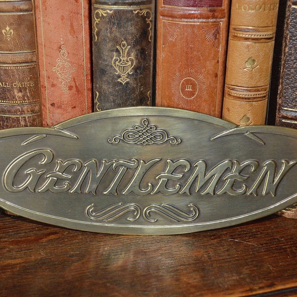 Vintage Large Brass Gentlemen Bathroom Sign Hardware Mount Repurpose