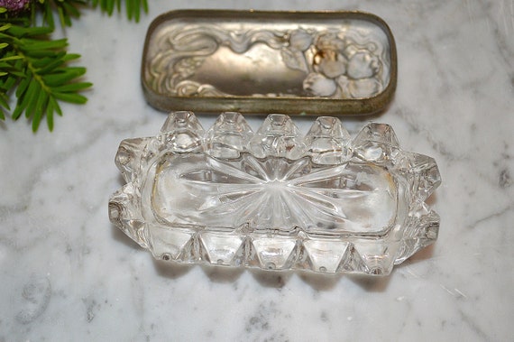 Boîte à Bijoux Ancienne En Verre Et Laiton - Style Art Nouveau, Occasion