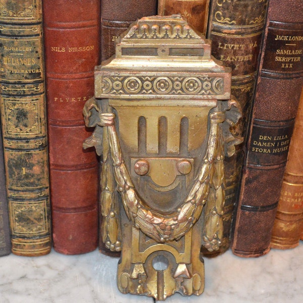 Antique French Brass Empire Pediment Mount Trim Hardware Repurpose