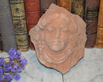 Vintage Cherub Angel Head Terra Cotta Fragment Terracotta