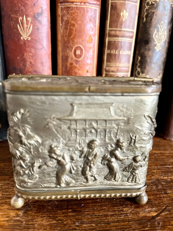 Antique French Brass Jewelry Watch Casket Footed Box … Gem