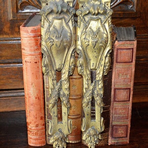 Antique Pair French Ormolu Bronze Pediments Furniture Mount Hardware Rope & Vines