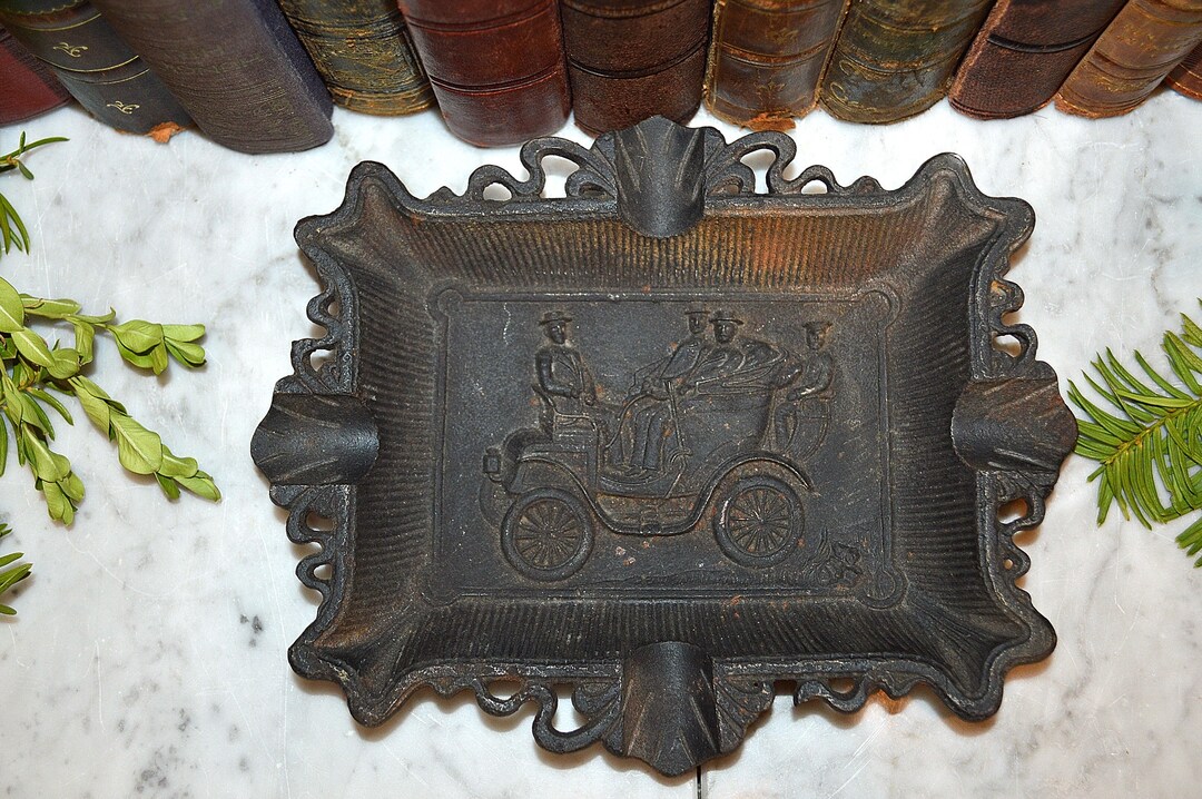 Antique German Ashtray Cast Iron Men in Old Car Tobacciana Etsy