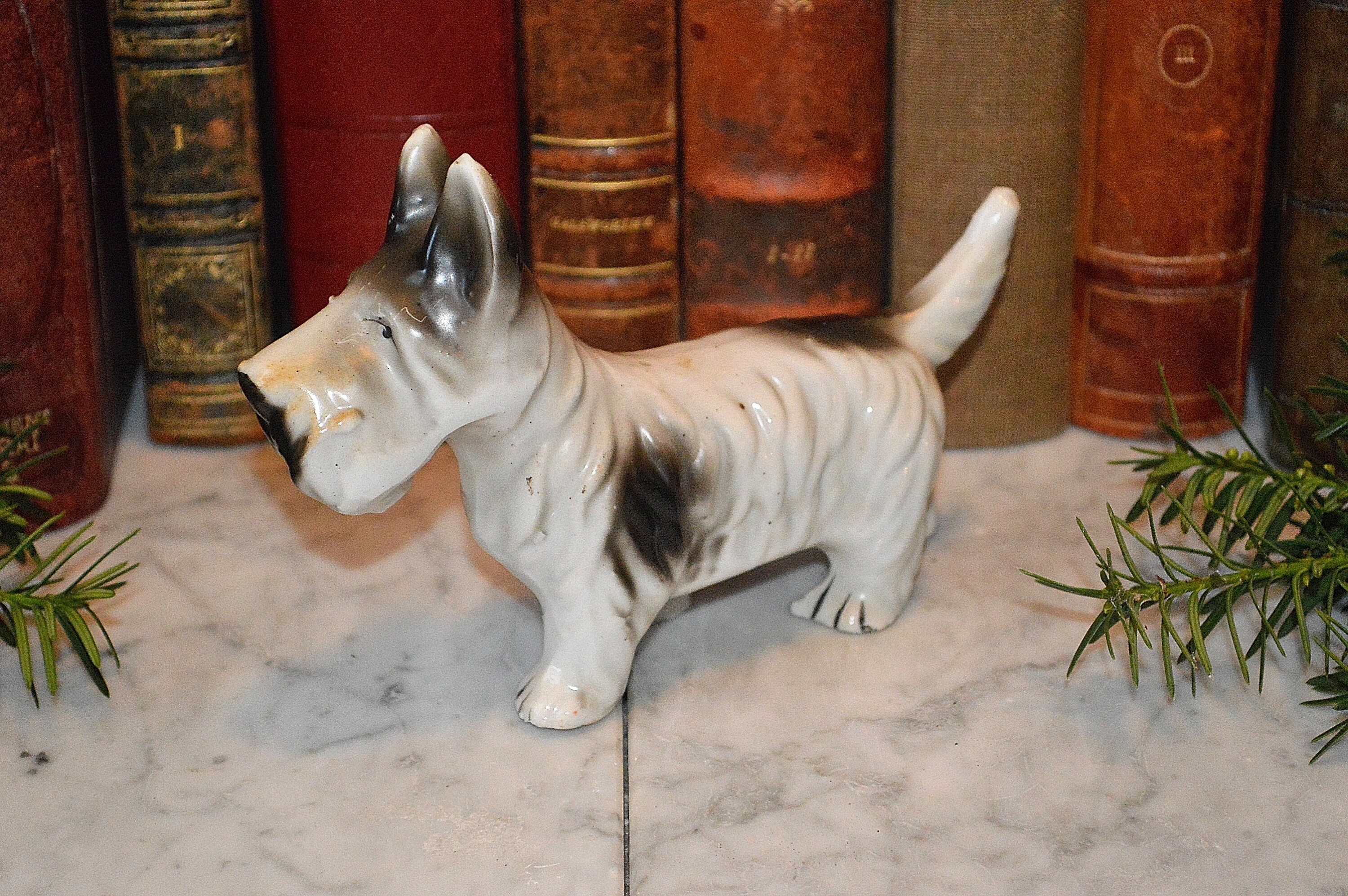 Vintage Porcelain Black and White Scottie Terrier Dog Made in