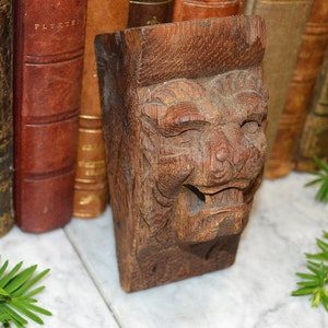Antique German Carved Wood Lion Head Corbel Architectural Black Forest Bracket