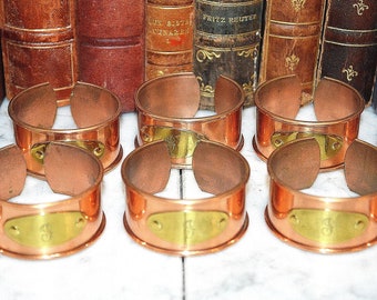 Vintage Set of 6 Napkin Rings Copper Brass Monogram Initial &quot;J&quot; Serviettes Tableware