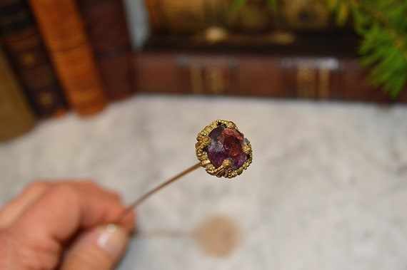 Antique Gilt Bronze Hat Pin Purple Amethyst Facet… - image 7