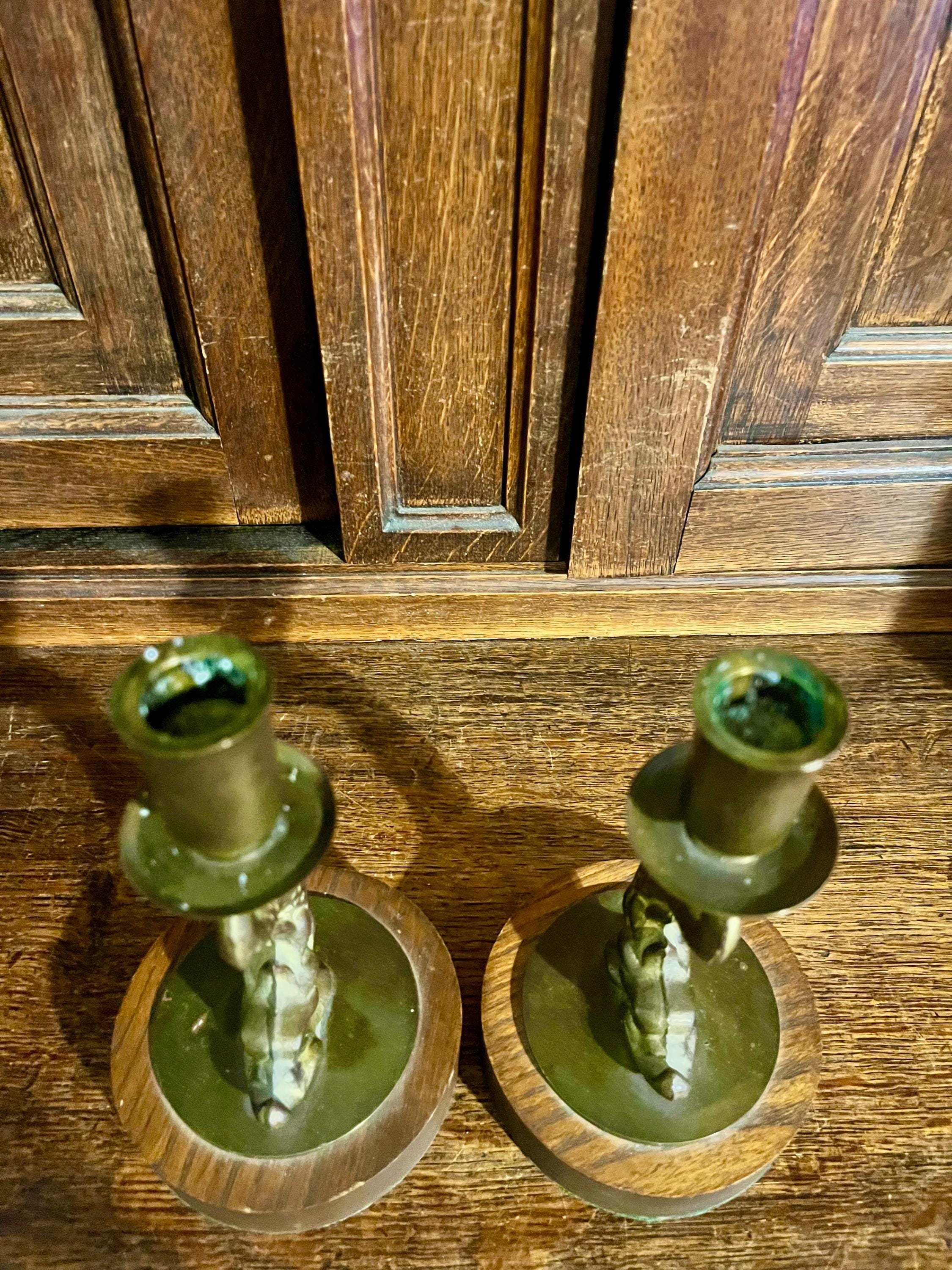 Antique Pair Candle Holders Brass Dolphin Koi Fish Candlesticks on