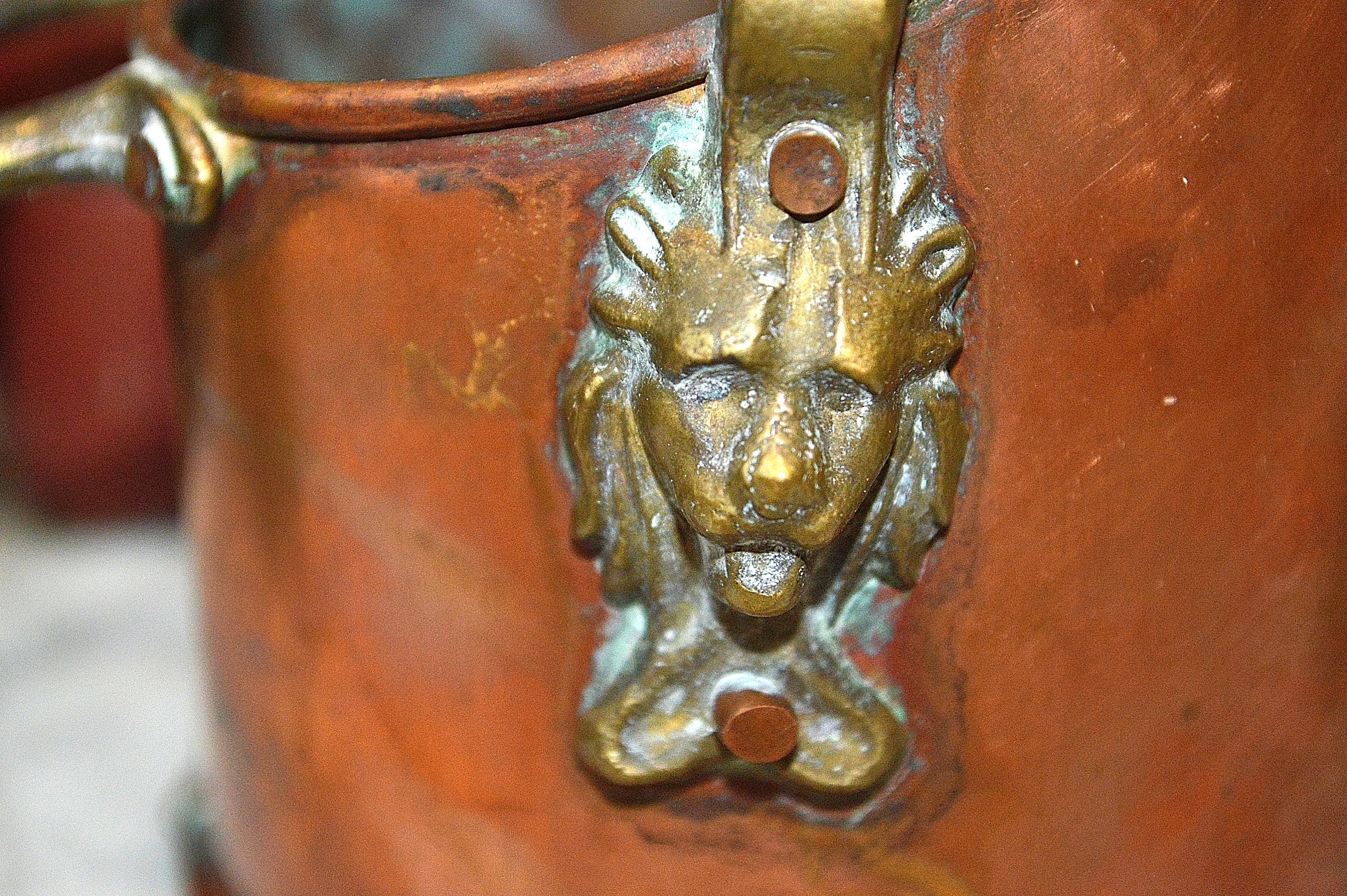 Antique Small Copper Bucket and Handle Brass Lion Mounts Etsy