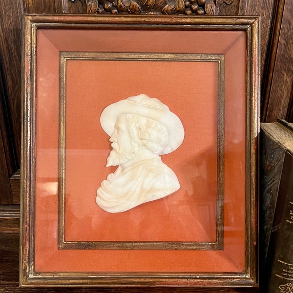 Antique Framed Alabaster Portrait Bust of Peter Paul Rubens in Shadow Box Grand Tour Souvenir