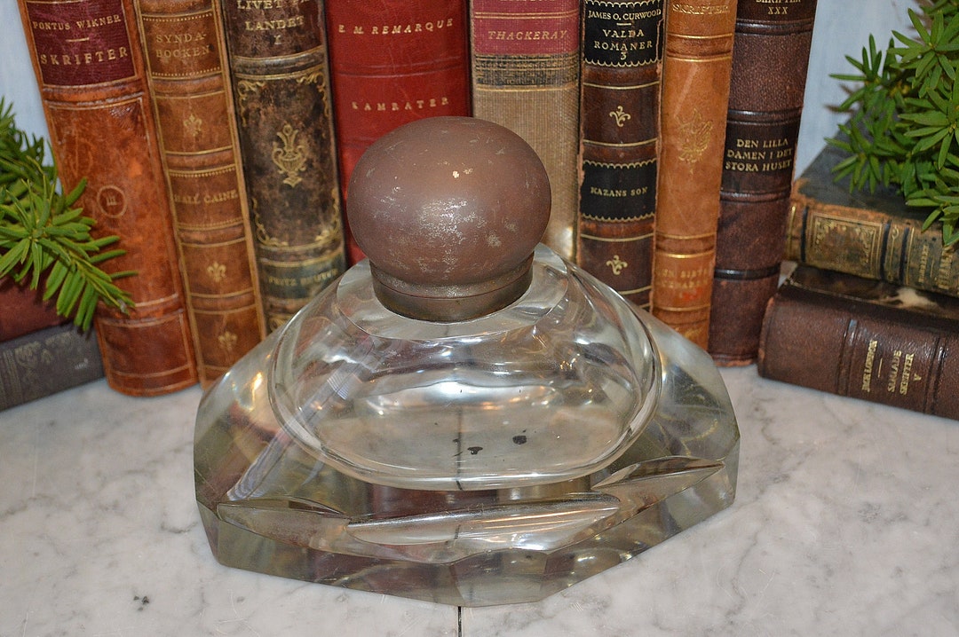 Crystal Ink Pot Antique Huge Crystal Glass Inkwell Bottle Art Deco Ink Pot Pen Rest - Etsy