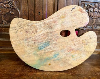 Vintage Artist Palette Wooden with Bits of Old Art Paint