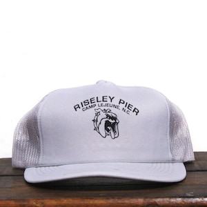 Vintage Riseley Pier Camp Lejeune Marine Corps Base North Carolina USMC United States Military Veteran Trucker Hat Snapback Baseball Cap