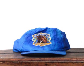 Vintage Trucker Hat Snapback Baseball Cap Acid Wash Tie Dye Windbreaker Fabric Camel Cigarettes Smokin Joe Smooth Character