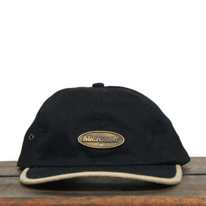 Vintage 90s Unstructured Strapback Hat Baseball Cap Microsoft Logo Metal Plate Windows Operating Computer Internet Software Vaporwave