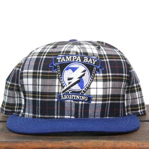 Vintage 90s Plaid Pattern Tampa Bay Lightning NHL Hockey Florida Snapback Baseball Cap Hat USA Made