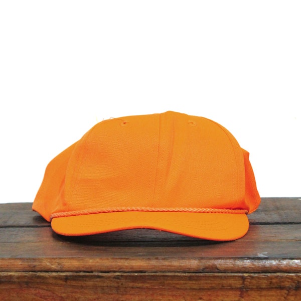 Vintage 90s Small Youth Kids Size Blank Blaze Hunter Orange High Visibility Snapback Hat Baseball Cap